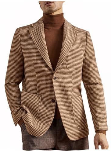 Men's Vintage Houndstooth Blazer Retro Single Breasted Suit Jacket Formal Casual Sports Coat for Party Leisure