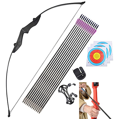 AMEYXGS 55"ダブルアローレストストレートドローボウ アーチェリー弓 30/35/40LBS アーチェリーリカーブボウ 練習用リカーブボウ アーチェリーロングボウ 弓道 弓 狩猟弓 ハンティング 射撃 (黒, 40ポンド)