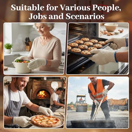 Flintronic Hitzebeständige Küchenhandschuhe, Hitzeschutzhandschuhe für Drinnen Draußen, Doppellagige Grillhandschuhe aus Reiner Baumwolle, Kochhandschuhe zum Kochen Backen Topfhalten Grill, 26cm