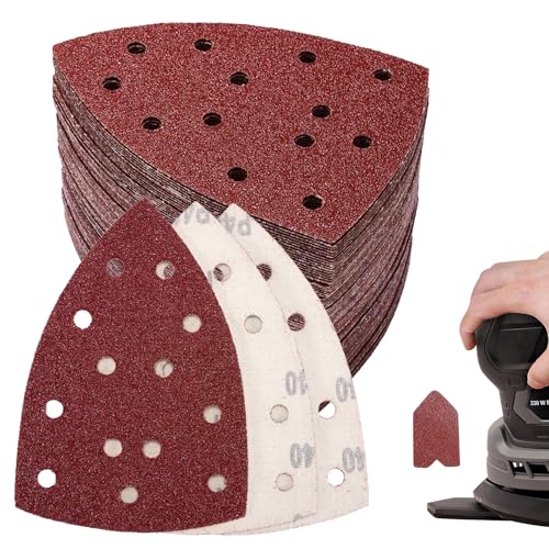 Image of LitartPRO 60pcs palm sander sheets, 6×40/60/80/100/120 Grit Sanding Pads Assortment-13 Hole Hook and Loop Palm Detail Sander Pads fit for Ryobi Sander SPS20A EPS80RS