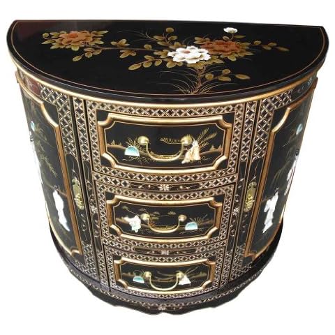 Mother Of Pearl Half Moon Cabinet w/drawers, Oriental Chinese Furniture Cover