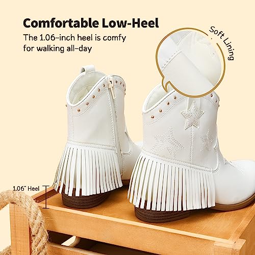 DREAM PAIRS Girls Cowgirl Cowboy Ankle Western Boots Side Zipper Riding Shoes with Tassel Little Kid/Big Kid4