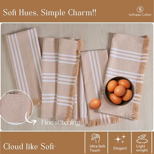 Image of Prewashed Stripe Kitchen Towels 4 Pack, 16x26 Inches, 100% Cotton, Dish Towels for Kitchen Drying, Reusable Tea Towels, Absorbent Wash Cloths, Quick Dry and Machine Washable - Beige