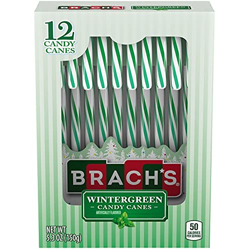 Brach's Wintergreen Christmas Candy Canes, Stocking Stuffers for Kids, Minty Twist on a Holiday Classic, Assorted, 5.3 oz Box, 12ct