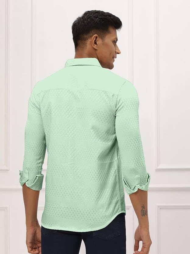 Image of Men's Polycotton Casual Textured Button Down Regular Fit Shirts Long Sleeve Shirt