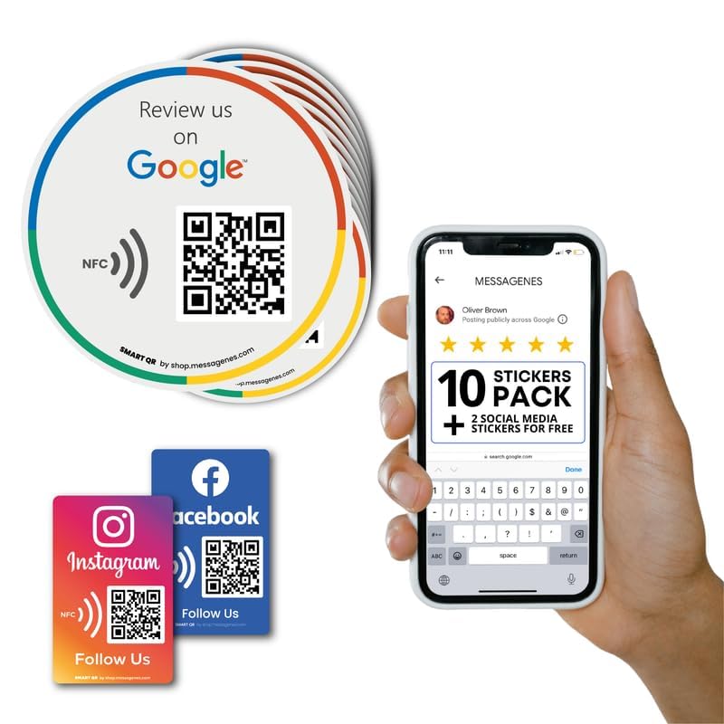 Reusable Review Tap Sticker for Google Reviews, 10-Stickers Pack, QR & Tap NFC Sticker, Review Us on Google Tap Sticker - Image 2