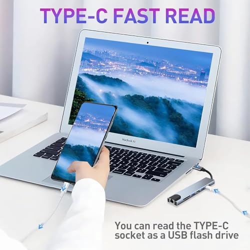 Image of USB HUB USB C Hub, 8-in-1 USB C Adapter with 4K HDMI, 100W PD, USB C Port, USB 3.0,RJ45 Ethernet, SD /TF Card Reader, Docking Station USB C Laptops and Other Type-C Devices (USB C to 8 in 1 HUB)