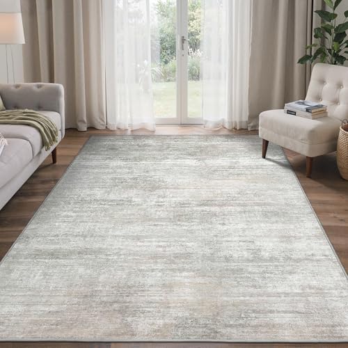 Image of BEIMO Area Rugs 8x10 for Living Room Bedroom, Modern Abstract Machine Washable Rug, Large Soft Low Pile Floor Carpet with Non Slip Backing for Dining Room, Light Grey /Beige