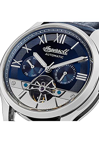 Ingersoll The Tempest Herren-Automatikuhr, 44 mm, mit dunkelblauem Zifferblatt mit offenem Herzen und dunkelblauem Lederarmband I12103 – Bild 5