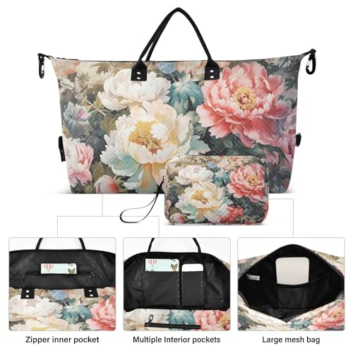 Large Travel Duffel Bag, Roses Watercolor Sports Tote Gym Bag, Shoulder Weekender Overnight Bag for Women Men, Carry On Luggage with Toiletry Bags2