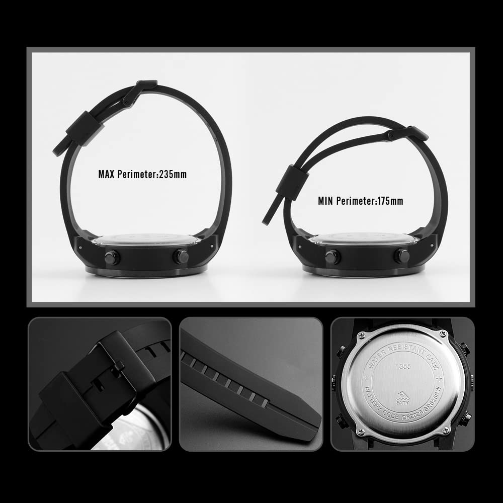 Homme Mode Analogique Quart LED Électronique Temps Trois Digital Montres Bracelet 50M Étanche Outdoor Militaires Sport Montre Chronomètre Calendrier (Noir)