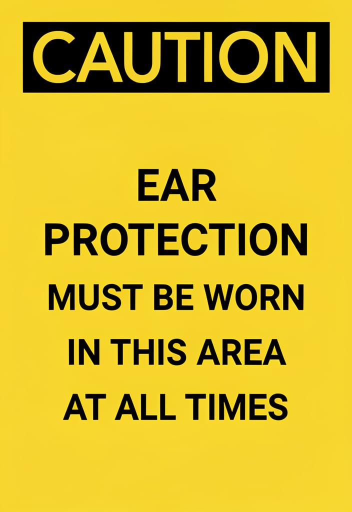 Caution Ear Protection Must Be Worn Tin Sign 12x8 Inch, Yellow & Black Safety Warning Metal Plaque, Industrial OSHA-Style Wall Decor for Workshop, Garage, Factory, Hearing Protection Reminder