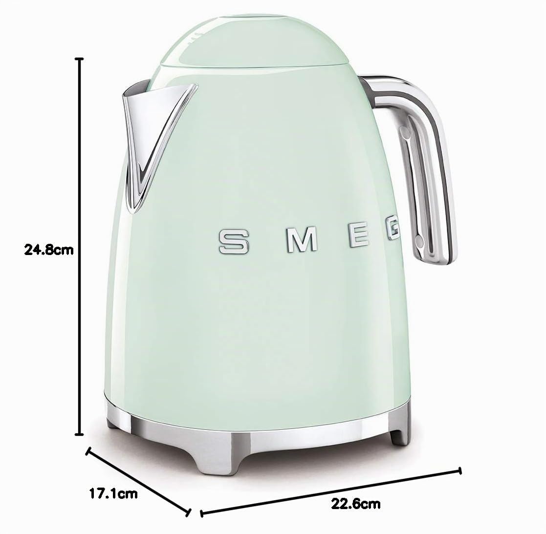SMEG Calentador de Agua electrico, hervidor KLF03PGEU, 2400 W, 1.7 litros, Cromo, Acero Inoxidable, Verde Pastel