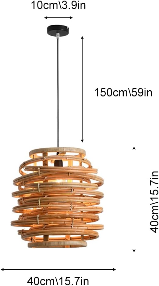 Rattan Light Fixture Ceiling Bohemian Chaner, Rattan Woven Hanging Light, 1-Light Basket Chaner for Kitchen Island Hallway Bedroom Dining Room Hanging Chaners (40Cm)/35Cm