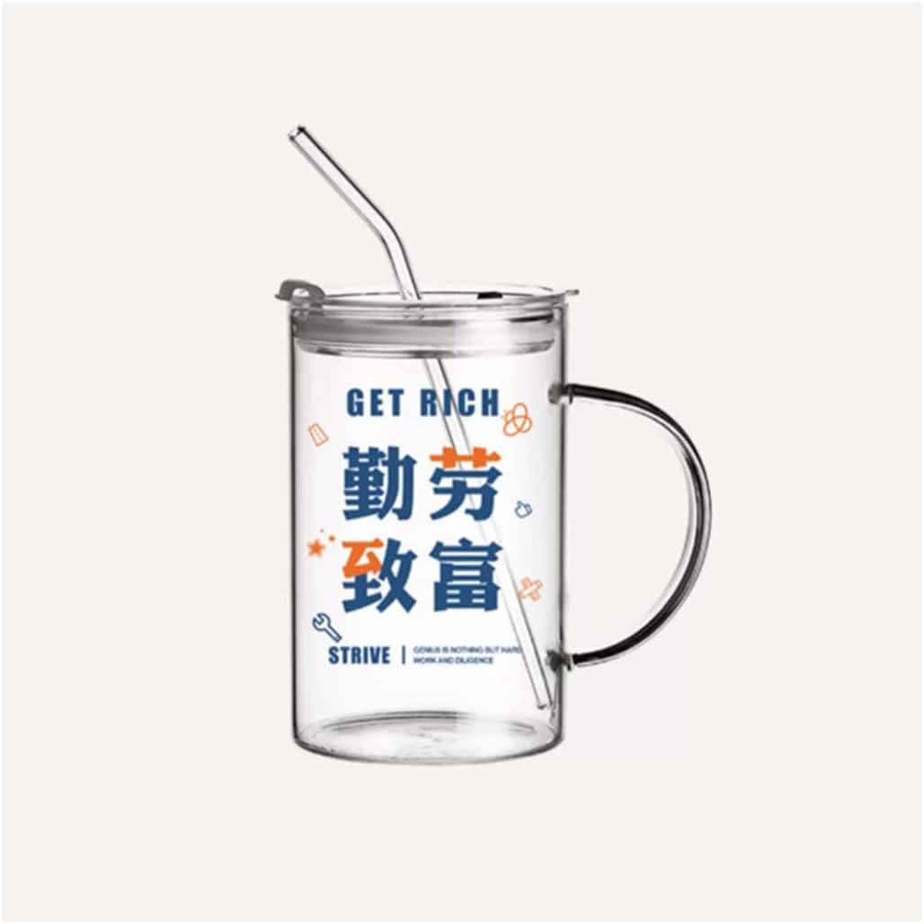 Exquisite Personalized Glass Cup with Straw and lid Home Office Drinking Glasses Tea Mug ice Coffee Glasses Juice Cup 1000ml/35.2oz Practical