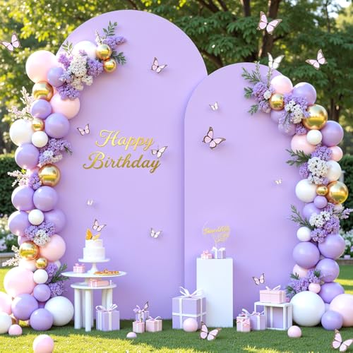 Image of Lavender Photo Arch Backdrop Cover Set of 2-7.2 and 6ft Light Purple Arch Covers Stretchy Backdrop Baby Shower Girls Lilac Spandex Balloon Arch Stand Covers for Birthday Party Wedding Bridal Shower