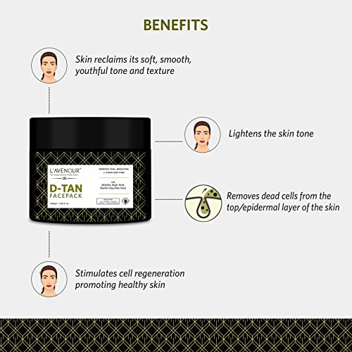 Image of L'avenour D-Tan Face Pack with Aloe Vera, Kaolin Clay, Arbutin | Removes Tan, Brightens & Evens Skin Tone | For All Skin Types - 200gm