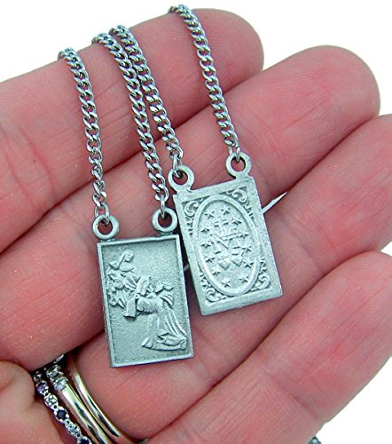 Pewter Scapular Medals with Stainless Steel Rhodium Finished Chain, 18 Inch4