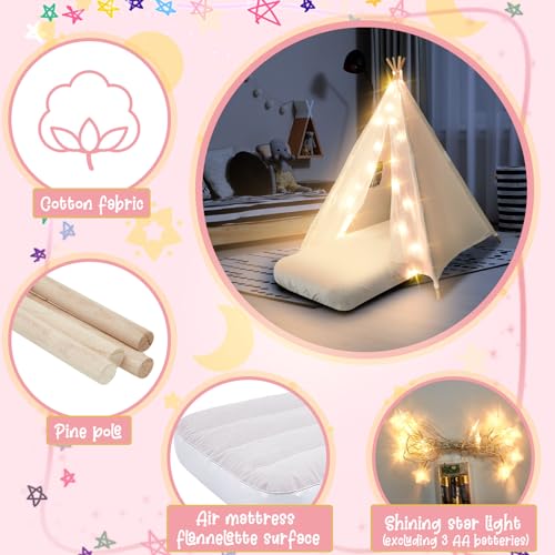 Lemosae LEMOSAE-TEEPEE TENT-06 2 Pack Kids Teepee Tent Bulk With Light String, Inflatable Airbed, Bedding Fitted Sheet, Washable Foldable Tent Natural Cotton Toddler Play Tent For Girls Boys Indoor Outdoor  thumb #2