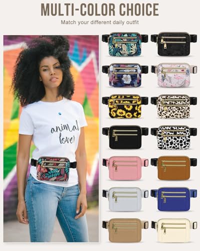 Image of Fanny Packs for Women 4 Zip Pocket Crossbody Belt Bag Waist Bags | Waterproof, Fashion Waist Pack, Crossbody Bags for Women, with Adjustable Strap, for Workout,Running,Traveling(Red Leaves,M)