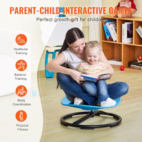 Image of VEVOR Kids Swivel Chair, 220 LBS Capacity, Sensory Spinning Chair, Autistic Kids Sensory Toy with Non-Slip Metal Base, Toddler Sit and Spin for Coordination Balance Focus Training Blue