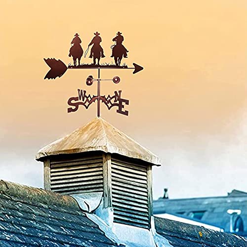 Varaka Weathervane Three Cowboy Weather Vane, Stainless Steel Wind Vane Weather Vane Figurine, Practical Wind Direction Indicator, Measuring Tools Farm Scene Home Outdoor Garden Crafts Ornament #TOP1