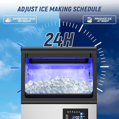 Image of 100LBS /24H Commercial Spray Ice Maker, 25LBS Storage Bin, Stainless Steel Ice Machine with Automatic Cleaning, Freestanding Undercounter Ice Maker for Restaurant Bar Home