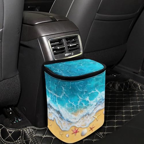 Image of KEIAHUAN Beach Theme Starfish Car Trash Can Hanging Foldable Multipurpose Trash Bin Container Storage Bag Grocery Organizer Bag for Back Seat for Outdoor Travelling Home Use