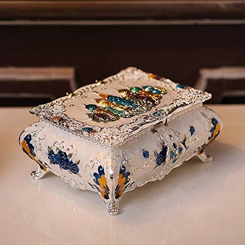 Preisvergleich Produktbild European Jewellery Organisator-Aufbewahrungsbehälter, Metallweinlese Schmucktrinket Box-Kasten-Speicher mit Spiegel, Schmuck Ohrringe Ring Halskette Container, Andenken Haushalt Ornamente