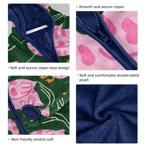 Pink Leopard Ducks Toddler Fleece Jacket Girl Boys Hooded Fleece Jacket Coat Warm Outwear Zip-up 3-10T3