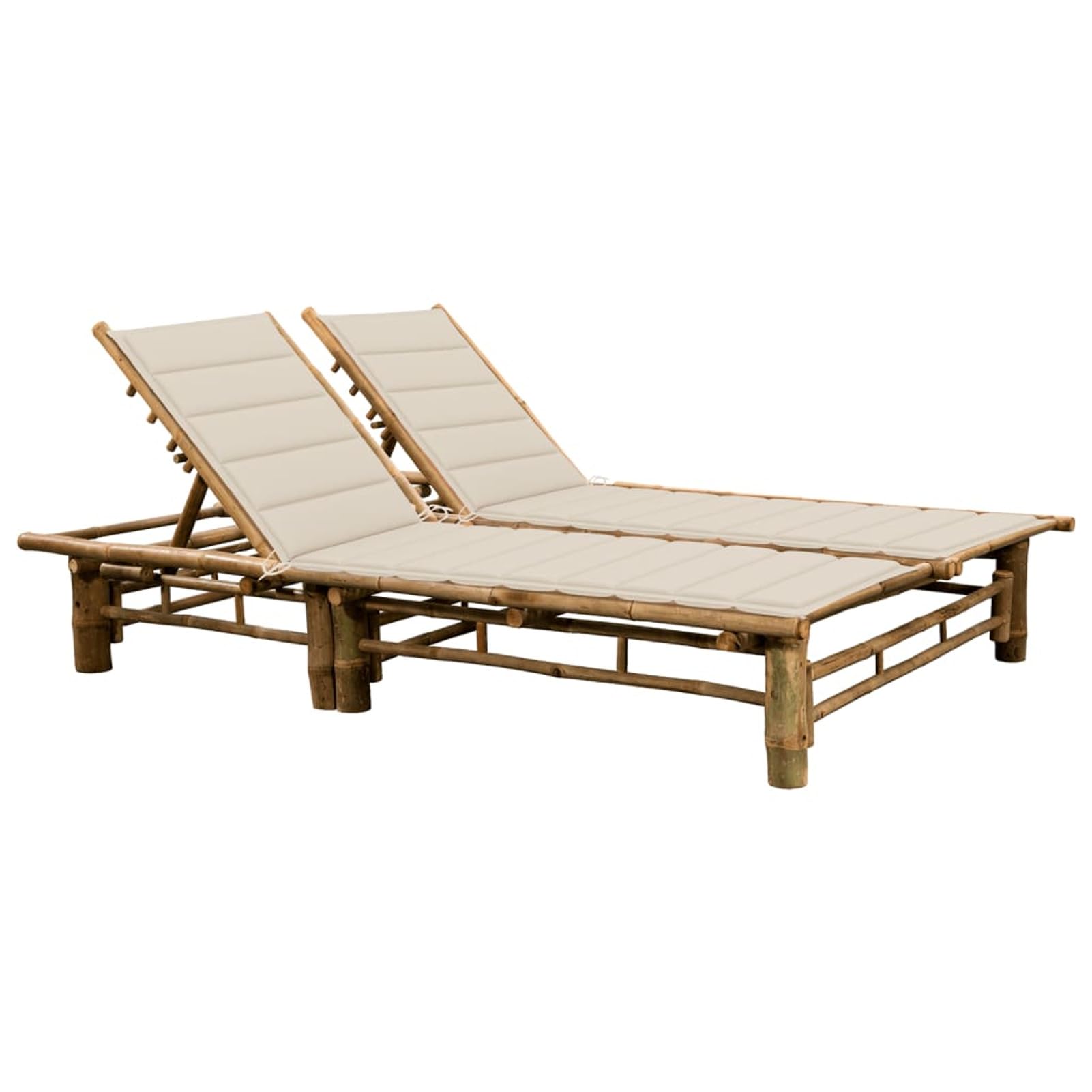 Homgoday Chaise Longue pour 2 Personnes avec Coussins Bambou, Bain de Soleil de Jardin Dossier Réglable, Lit de Camping Transat de Relax pour Plage, Extérieur, Balcon, Terrasse D