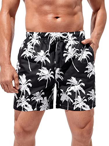 Floerns Men's Boho Swim Trunks Graphic Print Drawstring Waist Shorts Bathing Suit A Black and White M