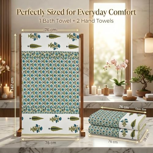 Image of Mafatlal Madhuban Everyday Cotton Towel Set (1 Bath 147x76 cm + 2 Hand 76x38 cm) | 250 GSM | Soft, Lightweight & Absorbent | Milky White