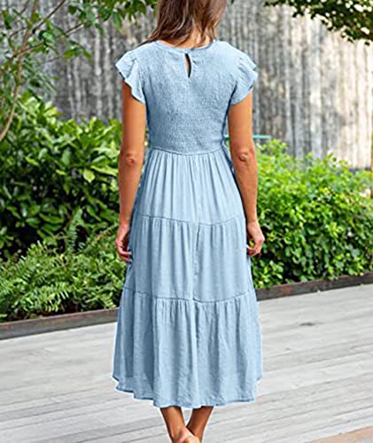 Image of Sexyshine Women's Square Neck Halter Lace Up Criss Cross Maxi Dress Tie Back Sleeveless Smocked Ruched A Line Dress