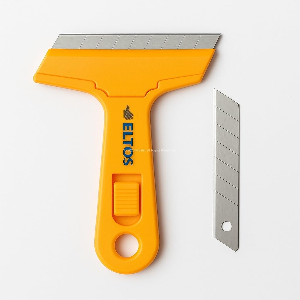Eltos Cam Kazıma Bıçağı, Plastik, Çelik Uçlu, Ergonomik Sap, Etiket ve Boya Kalıntısı Temizleyici, 100 mm Bıçaklı, Cam, Mermer, Fırın ve Boya Temizliği için Kazıyıcı, Profesyonel, Yedek Bıçaklı