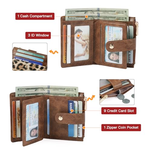 Image of GOIACII Small Women's Wallet Cute Credit Card Holder RFID Blocking Leather Billfold Leopard Print Brown