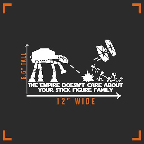 Miniatura 2 de Calcomanía adhesiva para autos "The Empire Doesnt Care About Your Stick Figure Family". Inspirada en la lucha entre Star Wars ATAT & Tie Fighter.