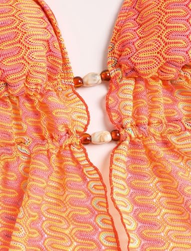 Image of ZAFUL Halter Swimsuits for Women Textured Backless 2 Piece Bathing Suits Cheeky High Cut String Tie Side Bikini Sets