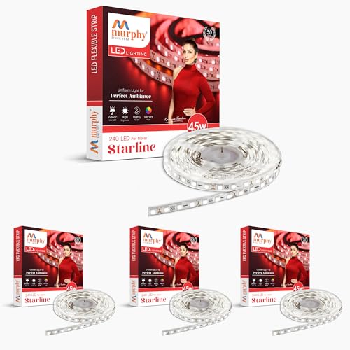 Image of Murphy 45W LED Strip Light 2835 High Lumen 5 Metre (240 LEDs /Mtr) Cool White - 12V DC 10A Driver Included | Cove /False Ceiling /Decor Light (Pack of 4, 1-Year Warranty)