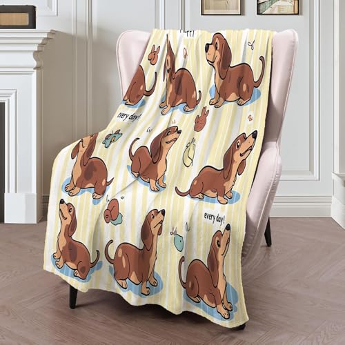 Mantas de Forro Polar Perro Salchicha Marrón, Esponjoso Cómodas Mantas térmicas Estilo De Animación Retro, Manta Sofá Cálidas y Acogedoras para Cama, sofá, Marrón-130x150cm