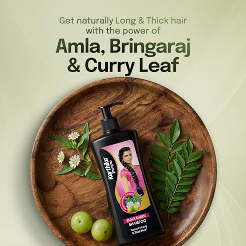 Image of Karthika Black Shield Shampoo for Hair Fall Control & Hair Growth | With Amla, Curry Leaves & Bhringraj | For Long, Strong Hair | 650 ml