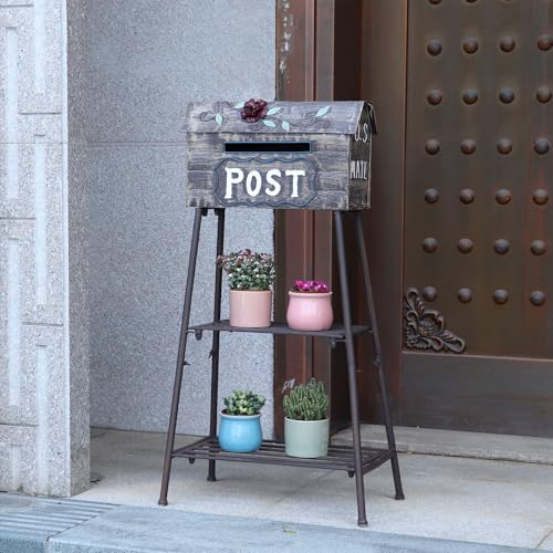 Metal Mailbox and Plant Stand Combination,Mailboxes for Outside with Plant Stand,Decorative Mailboxes Outside,Rustic Mailbox,Garden Porch Decor