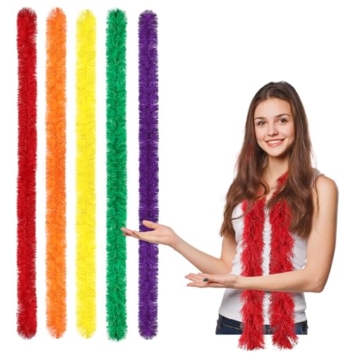 5pcs Feather Boa - Colorful 5 Ft Artificial Fluffy Boas Bulk for ...