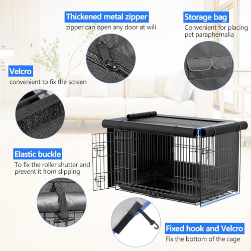 Dog Crate Cover, 600D Oxford Kennel Kennel Covers with Waterproof, Windproof, Breathable Mesh, Storage Pocket, 42 Inch, Cage Covers for Cat Large Dog - Image 5