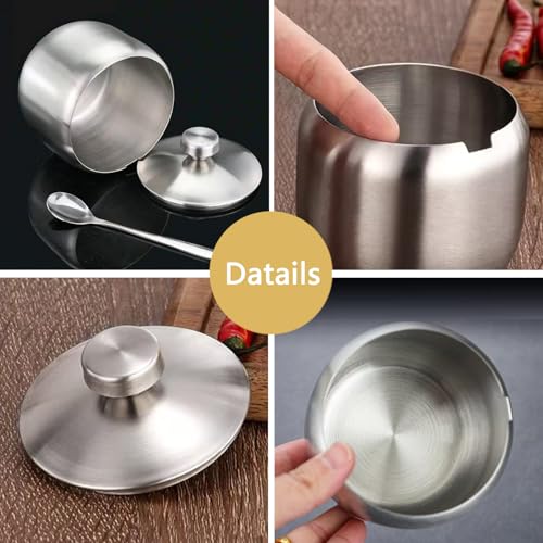 15oz Sugar Bowl with Lid And Spoon, Stainless Steel Sugar Creamer Container, Round Sugar Jar, Durable Sugar Pot for Coffee Bar Accessories, Coffee Bar Decor, Home and Kitchen Storage - Image 4