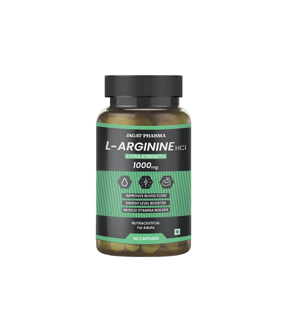 Jagat Pharma L Arginine 1000mg Supplement | Supports Nitric Oxide Production | Nitric Oxide supplements For Men and women | Extra Strength | Muscle relaxation | 60 Veg Capsules-image-43