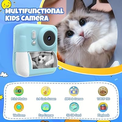 Kids Camera Instant Print,Suitable for Birthdays for Children Aged 3-10,1080P HD Digital Child Printable Camera,Portable Toys for Kids