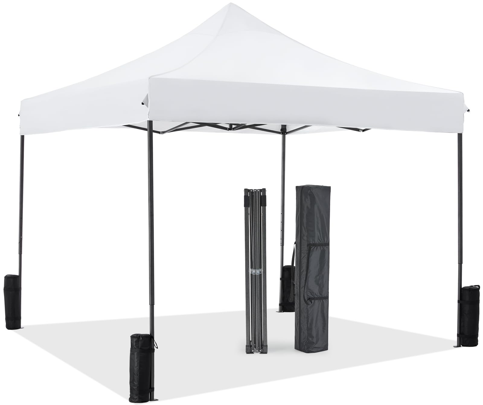 OLIXIS 10x10 Ft Waterproof Pop Up Canopy Tent, Portable Outdoor Shade Shelter with Sand Bags, Ideal for Beach, Backyard Parties & Events, Chalk White