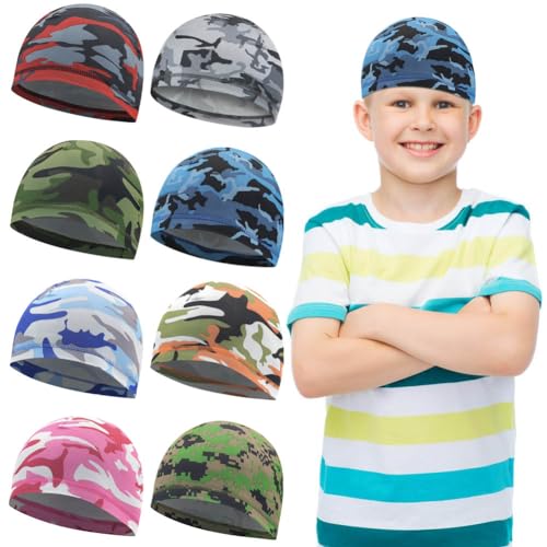 8Pcs Kids Helmet Liner Skull Cap Unisex Baby Beanie Cap Football Sports Wicking Cap Running Hat