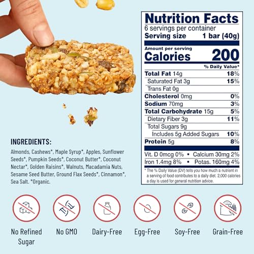 Image of YES Nut Bars - Soft Chewy Healthy Snack Bars (Apple Cinnamon, 6 count) | Made with Organic Maple Syrup - Vegan, Paleo, Gluten Free, No Refined Sugar, Dairy Free, Plant Based Protein, Low Sugar